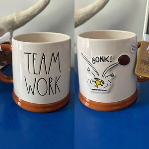 Rae Dunn Peanuts Snoopy Woodstock Football Team Work Double Sided Large Mug